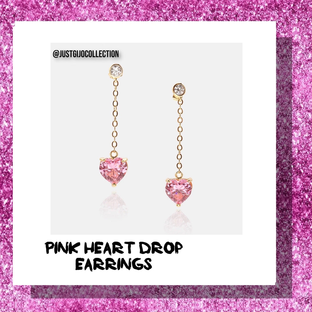 Pink heart drop earrings