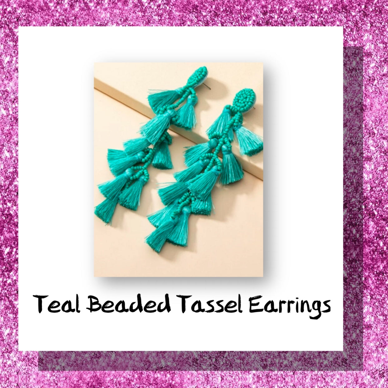Teal Beaded Tassel Earrings