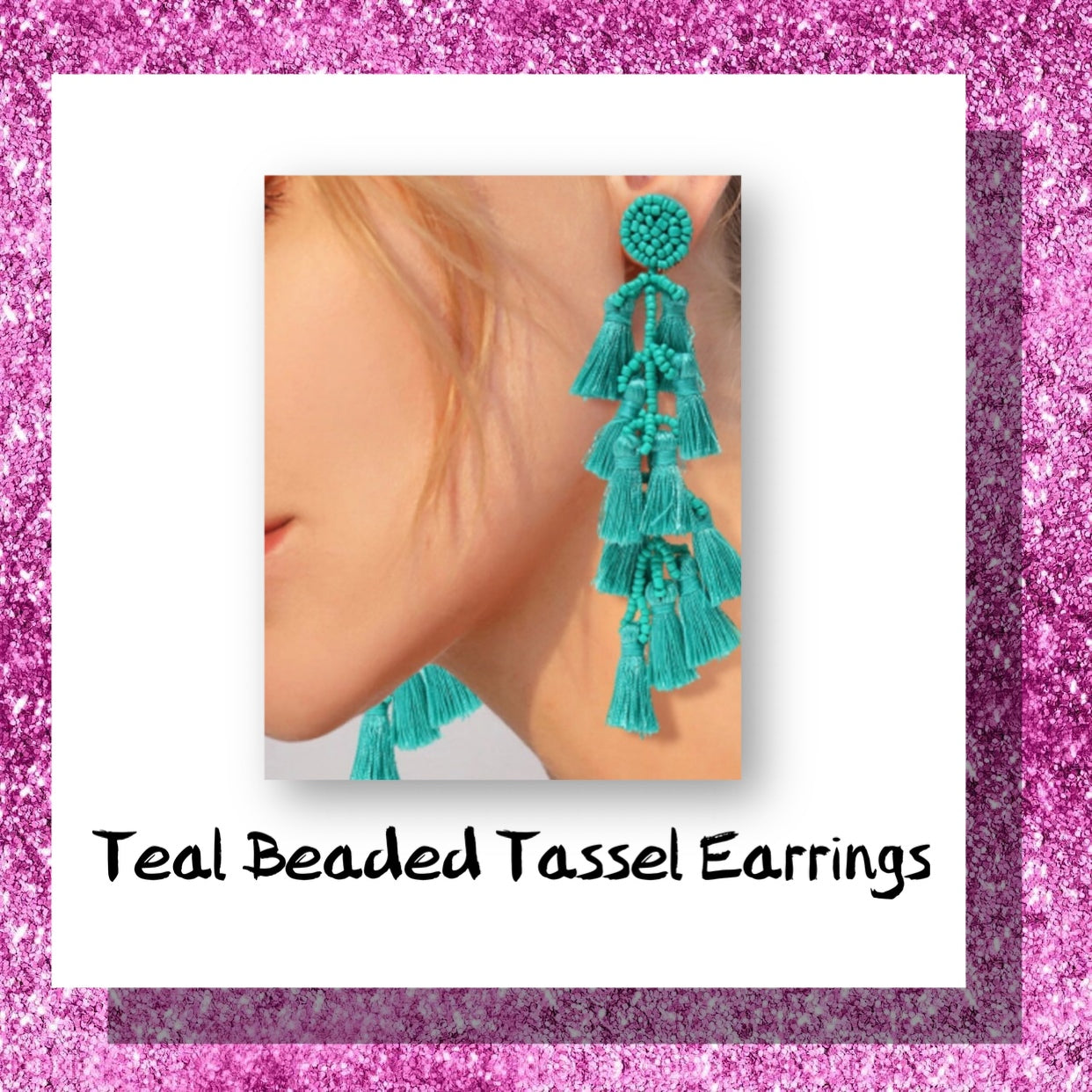 Teal Beaded Tassel Earrings