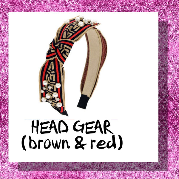 Designer headband Red & Brown